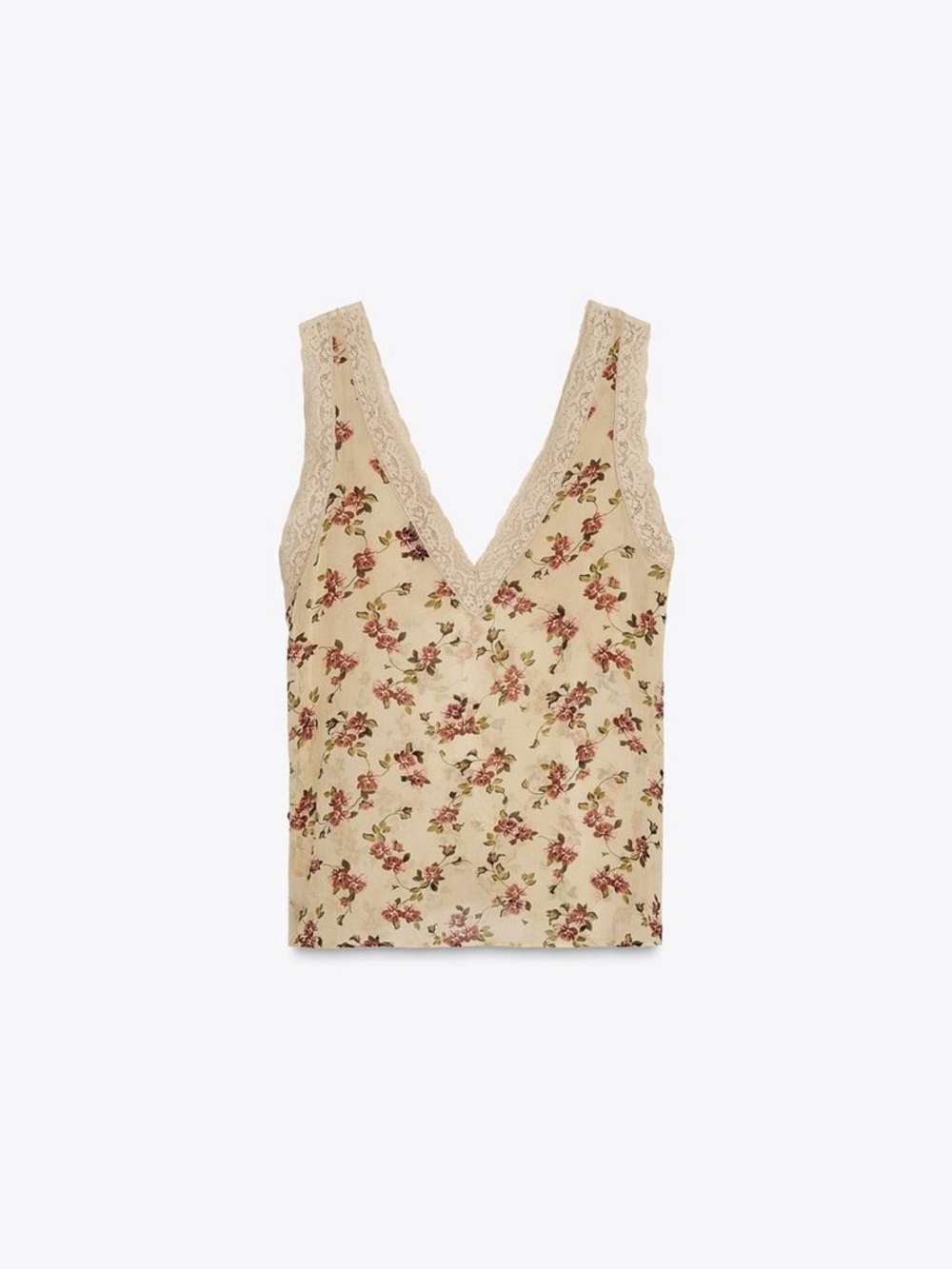 Zara XL Floral Lace-Trim V-Neck Camisole NWT - Picture 5 of 14